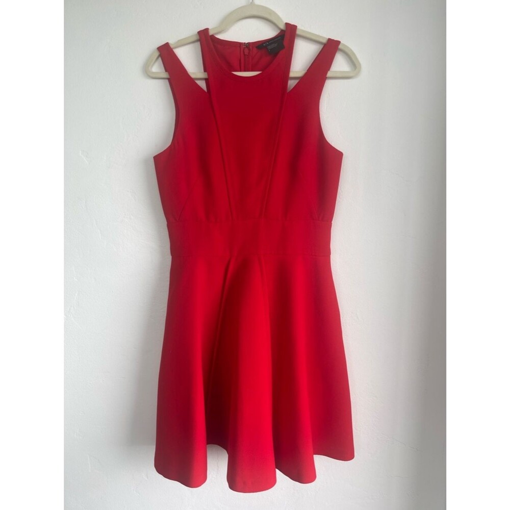 Armani Exchange Bright Red Sleeveless Fit-and-Flare Mini Dress